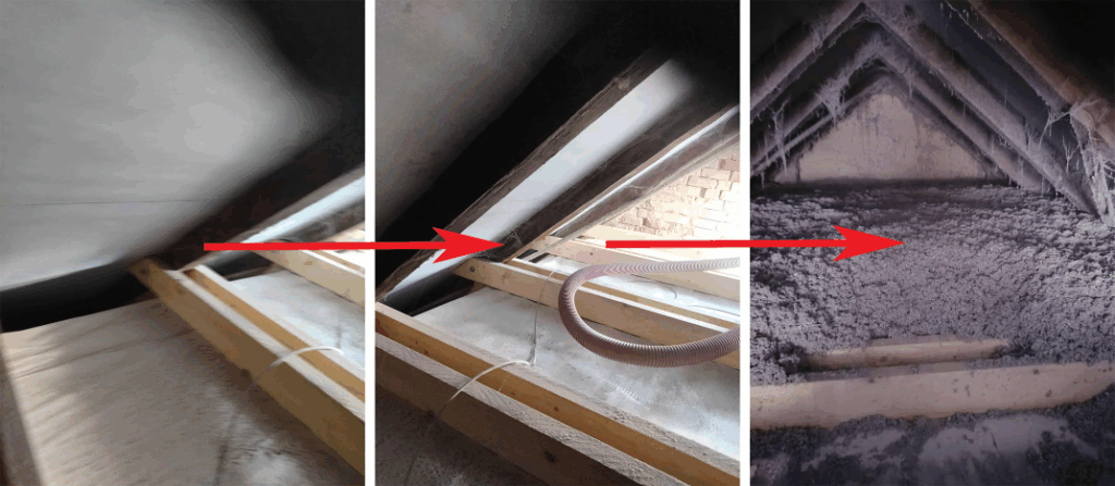 padlásszigetelés, tetőszigetelés, padlás szigetelése Bicske, cellulóz hőszigetelés,